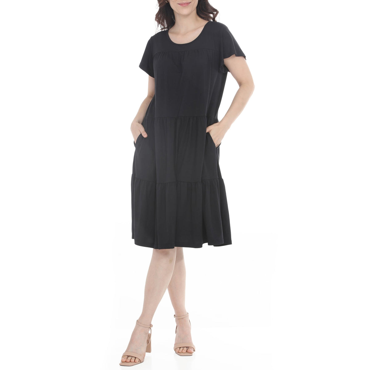 thumbnail image 2 of White Mark Women’s Flutter Sleeve Ruffle Tiered Dress, Sizes S-XL, 2 of 6