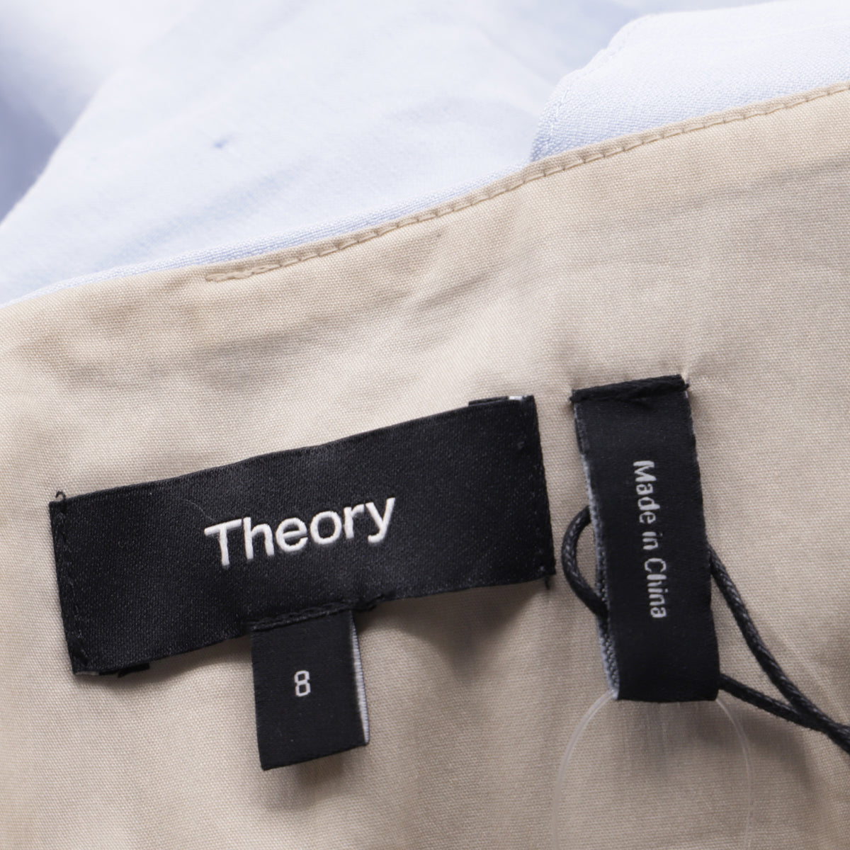 thumbnail image 5 of Pre-Owned Theory Draped-Back Mini A-Line Dress in Light Blue Linen, 5 of 6