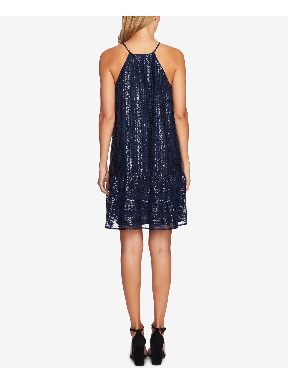 thumbnail image 3 of CECE $129 Womens New 1651 Navy Ruffled Sequined Halter Shift Dress L B+B, 3 of 3