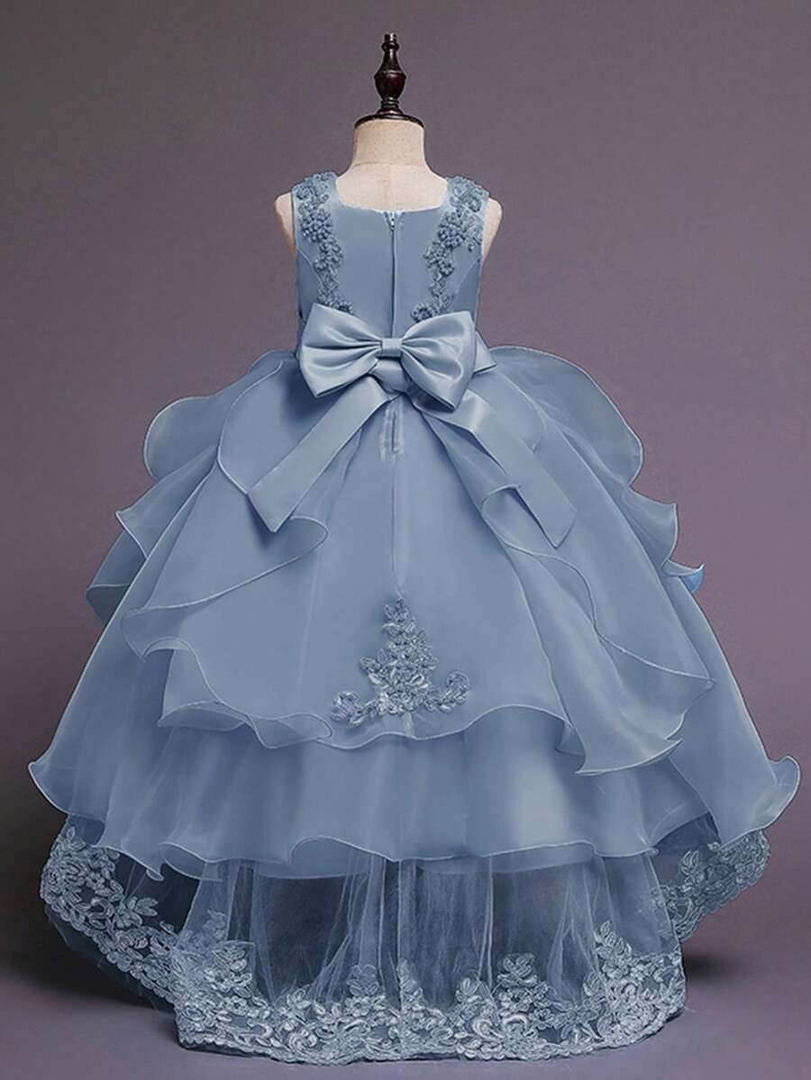 thumbnail image 3 of Dusty Blue Ball Gown Dress With Lace Embellishment And Puffy Tulle Skirt, 3 of 30