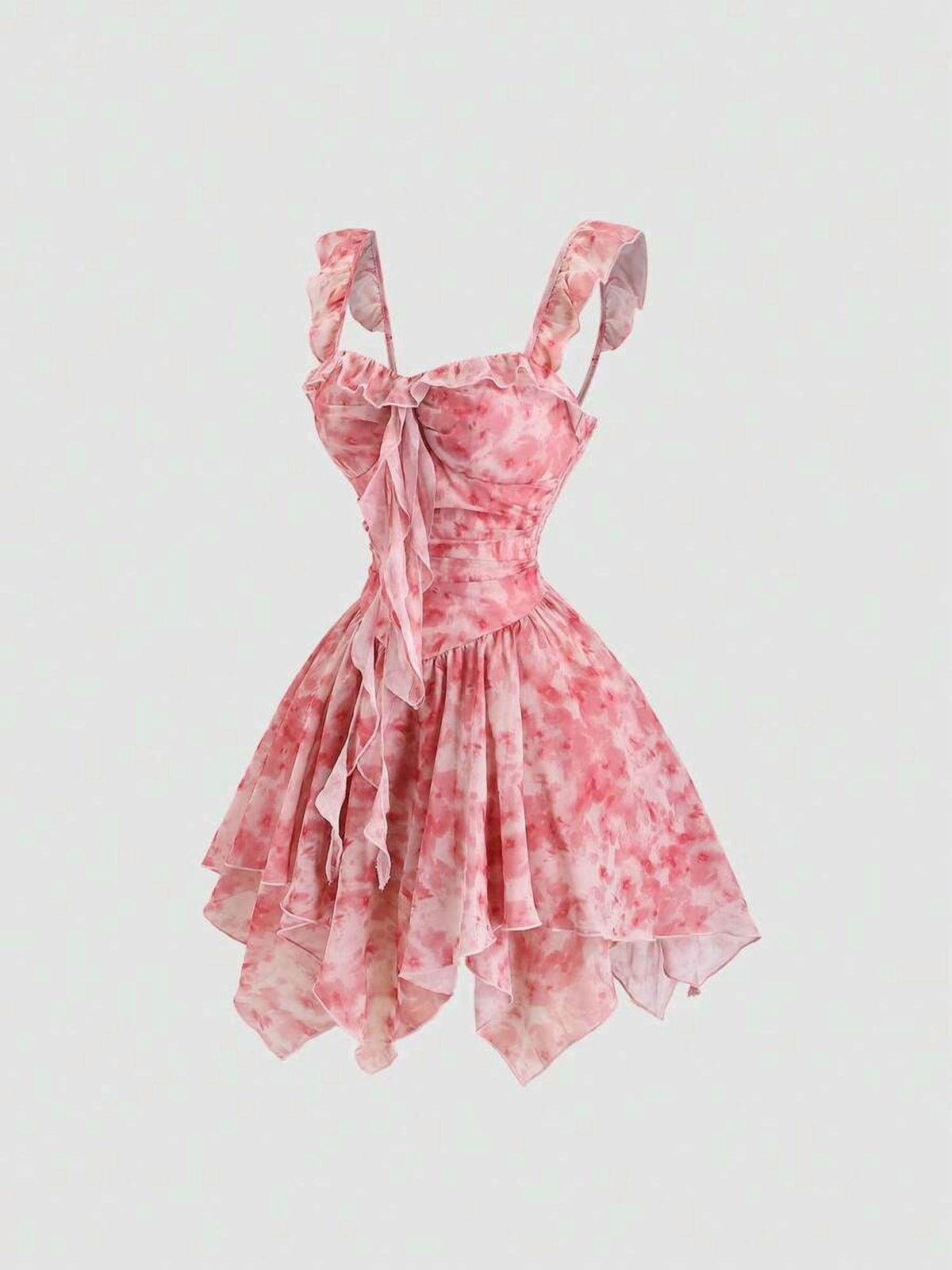 thumbnail image 3 of Pink Dress With Ruffle Trim & Asymmetrical Hem, 3 of 8