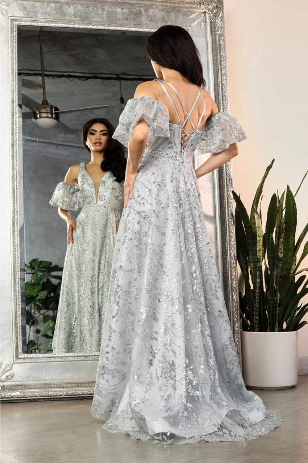 thumbnail image 5 of May Queen MQ2038 Juniors Womens High Slit Evening Floral A-Line Gown, 5 of 9