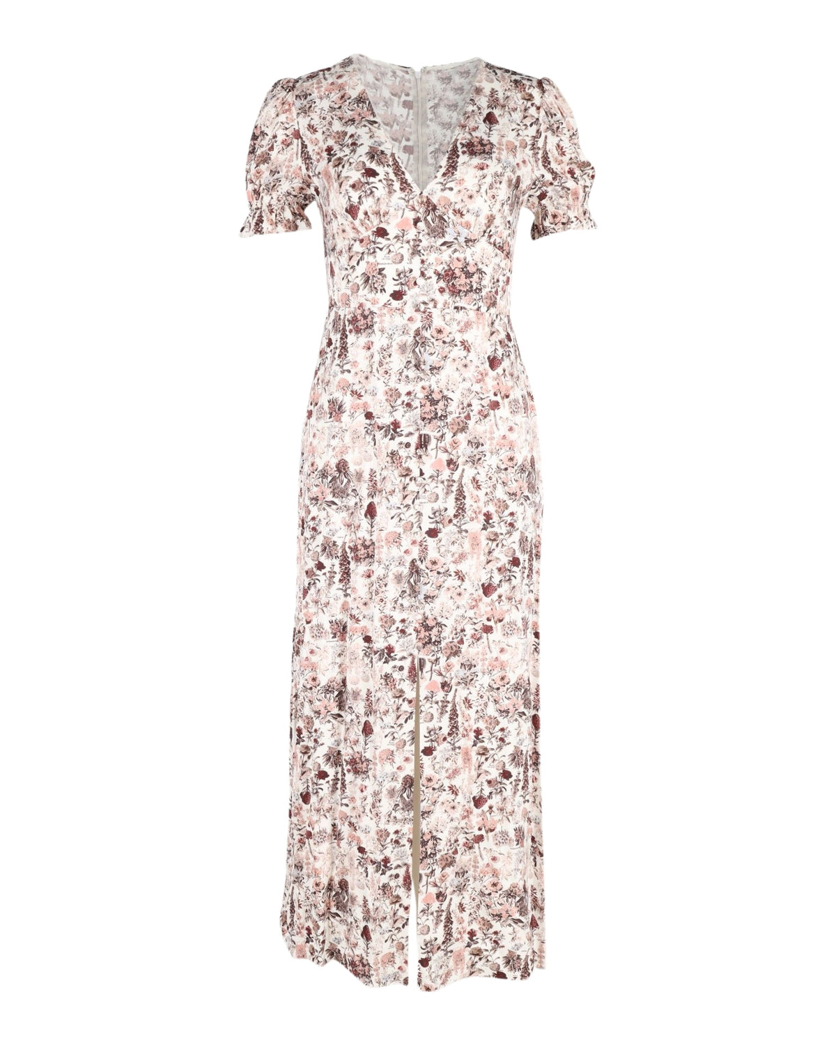 thumbnail image 1 of Pre-Owned Diane Von Furstenberg Puffed Sleeve Floral Midi Dress in Rose Pink Viscose, 1 of 3