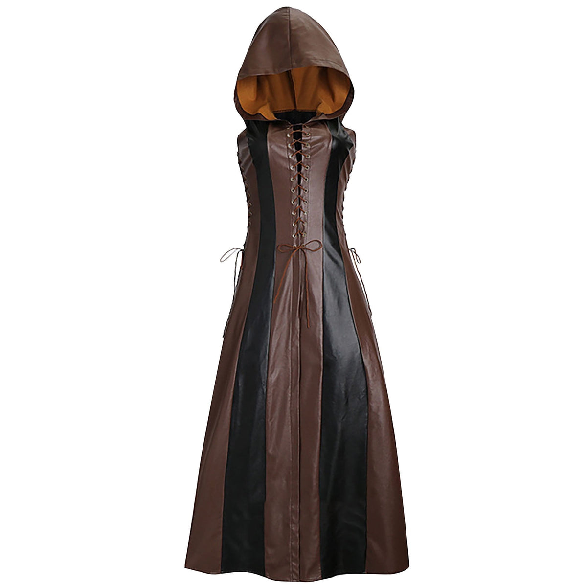 thumbnail image 2 of Odeerbi Renaissance Court Medieval Hooded Dress for Women 2025 Gothic Novelty Elegant Maxi Dress Color Matching Strapless Hooded Dress Brown, 2 of 7