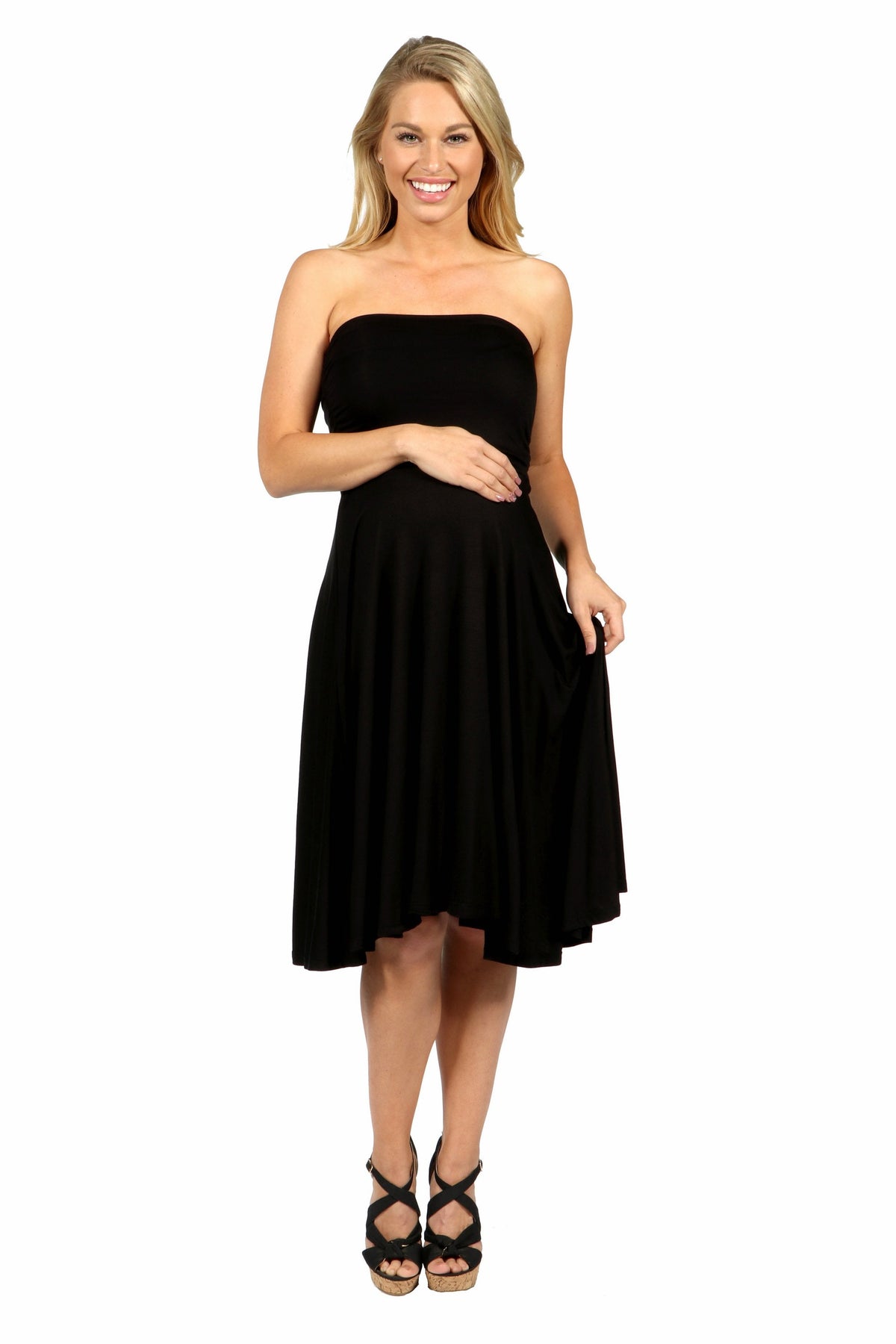 thumbnail image 1 of 24seven Comfort Apparel Pleated Maternity Strapless Summer Dress, 1 of 3