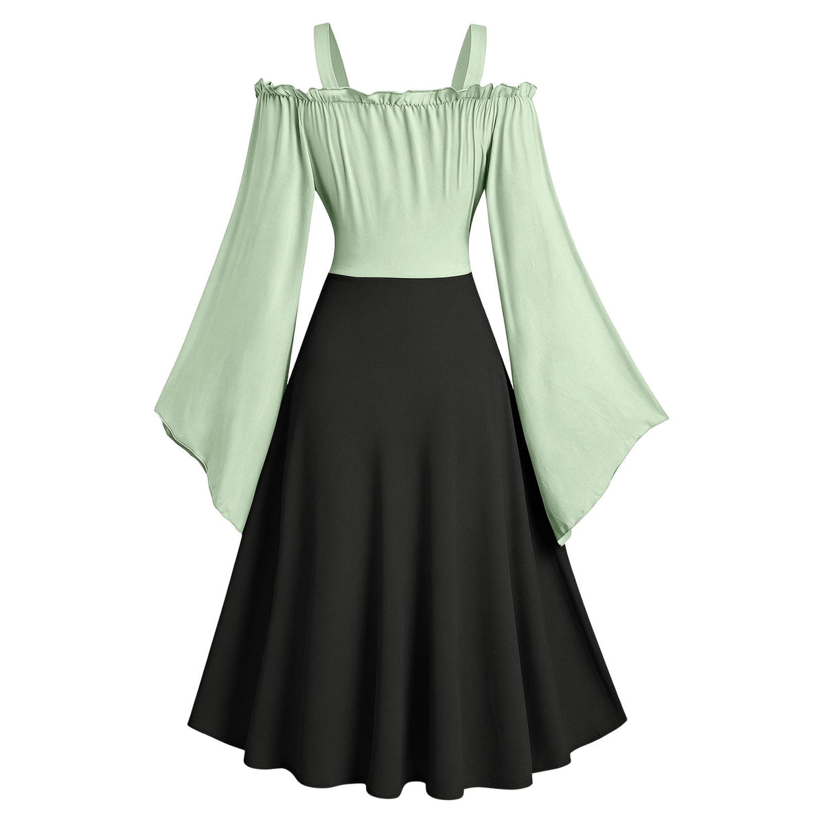 thumbnail image 4 of AJGRHE Women Plus Size Renaissance Dress Cold Shoulder Underbust Corset Irish Dres, Short Sleeves Midi Dress, Victorian Goth Cosplay Dress Light Green S, 4 of 7