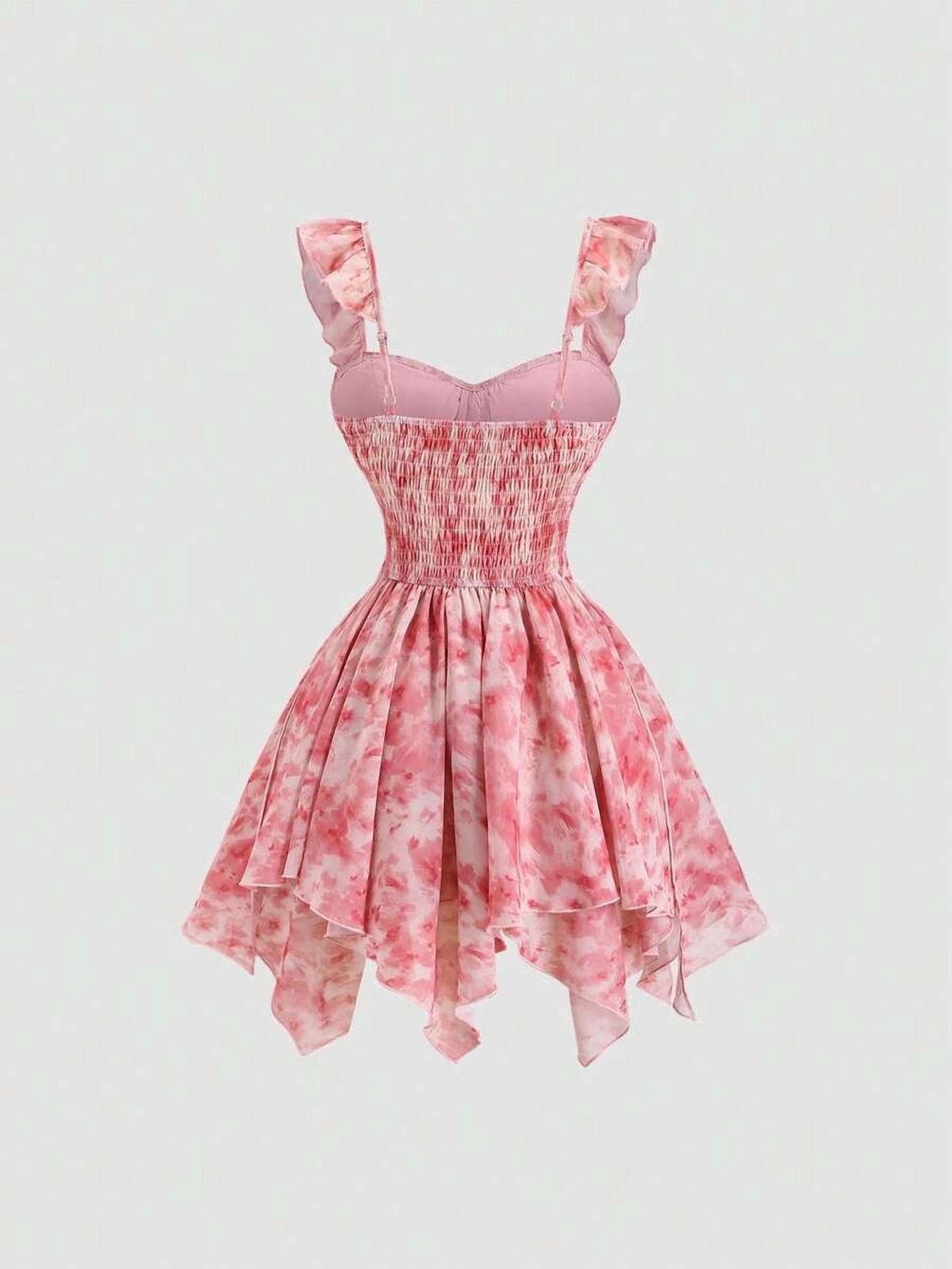 thumbnail image 2 of Pink Dress With Ruffle Trim & Asymmetrical Hem, 2 of 8