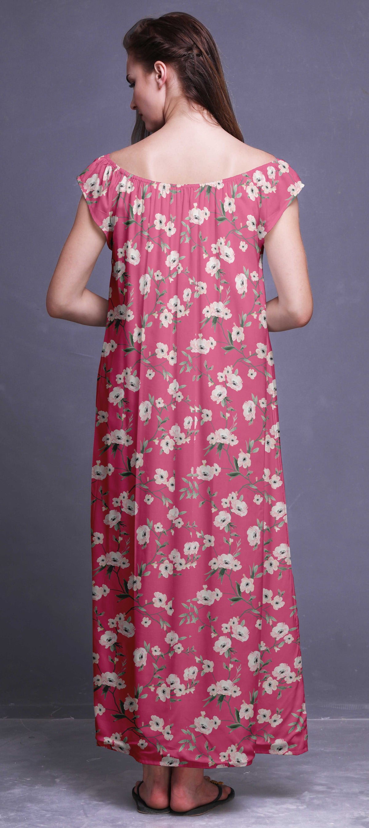 thumbnail image 4 of Bimba Printed Long Maxi Dress For Women Rayon Sleepwear Short Sleeve Nightgown, 4 of 4