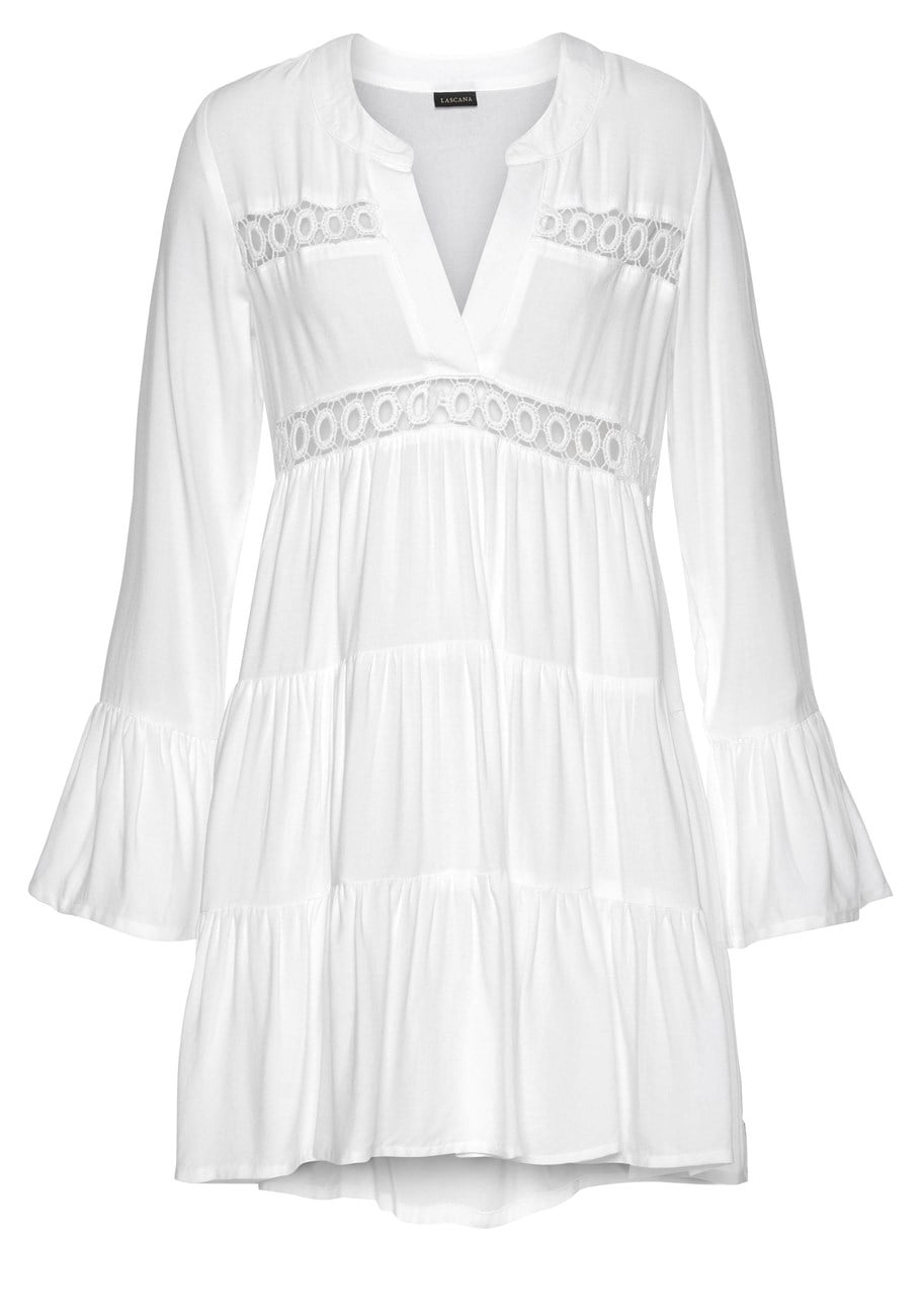 thumbnail image 4 of LASCANA Women's Flowy Flared Sleeve Dress Lace Trim, 4 of 5