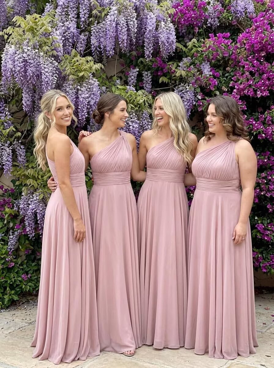 thumbnail image 5 of Chiffon Bridesmaid Dresses Long for Women One Shoulder Sleeveless A Line Formal Dress with Pockets WM025, 5 of 7
