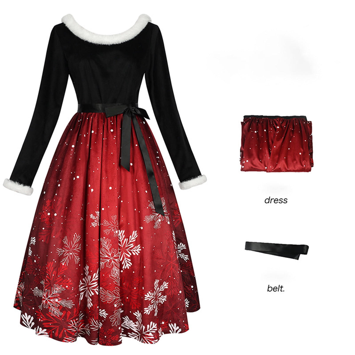 thumbnail image 3 of LJEFF Womens Christmas Printed Dress Family Party Costume With Belt Long Sleeved Round Neck Dress,Multicolor, 3 of 7
