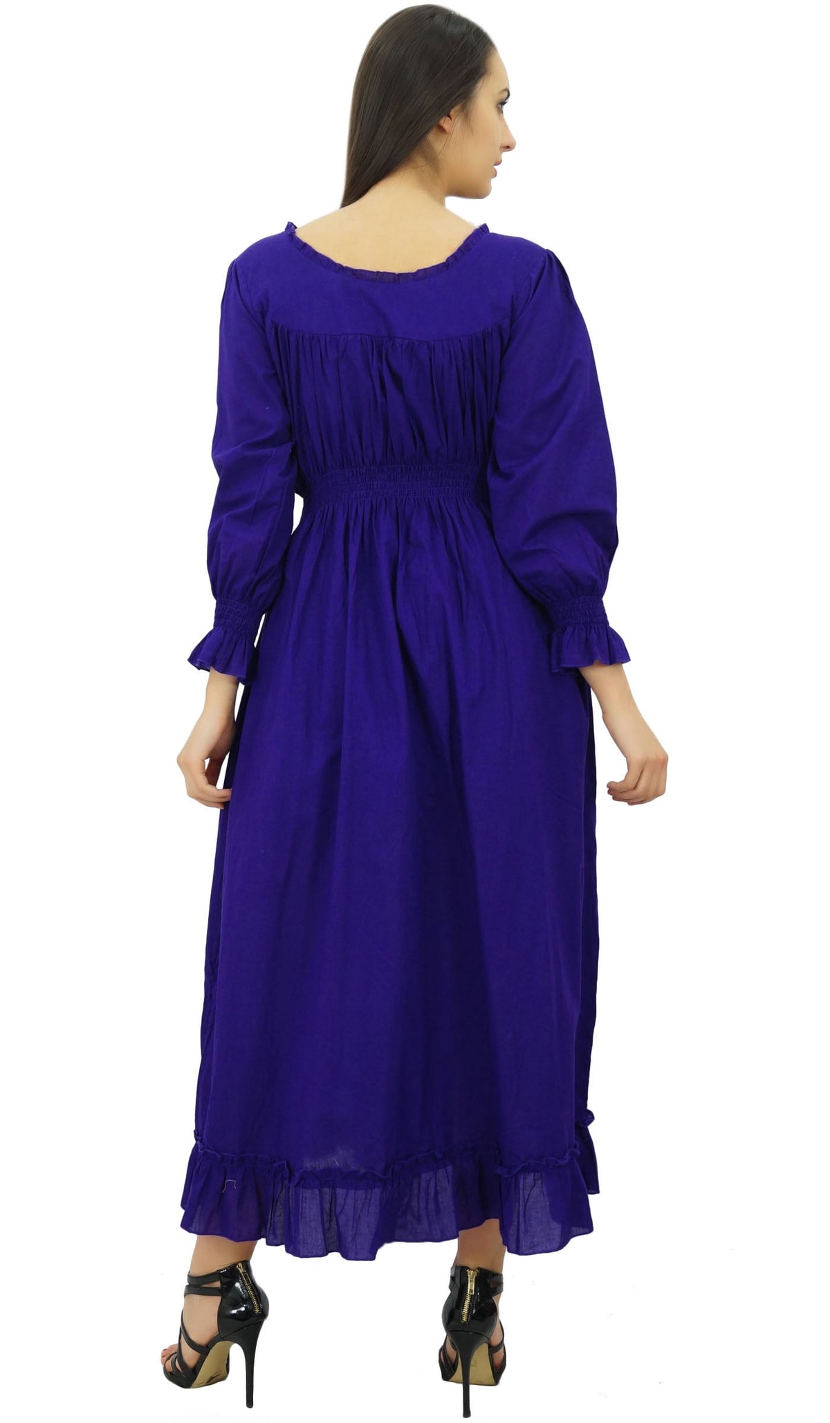 thumbnail image 4 of Bimba Women's Cotton Smocked Waist Long Casual Maxi Dress, 4 of 6