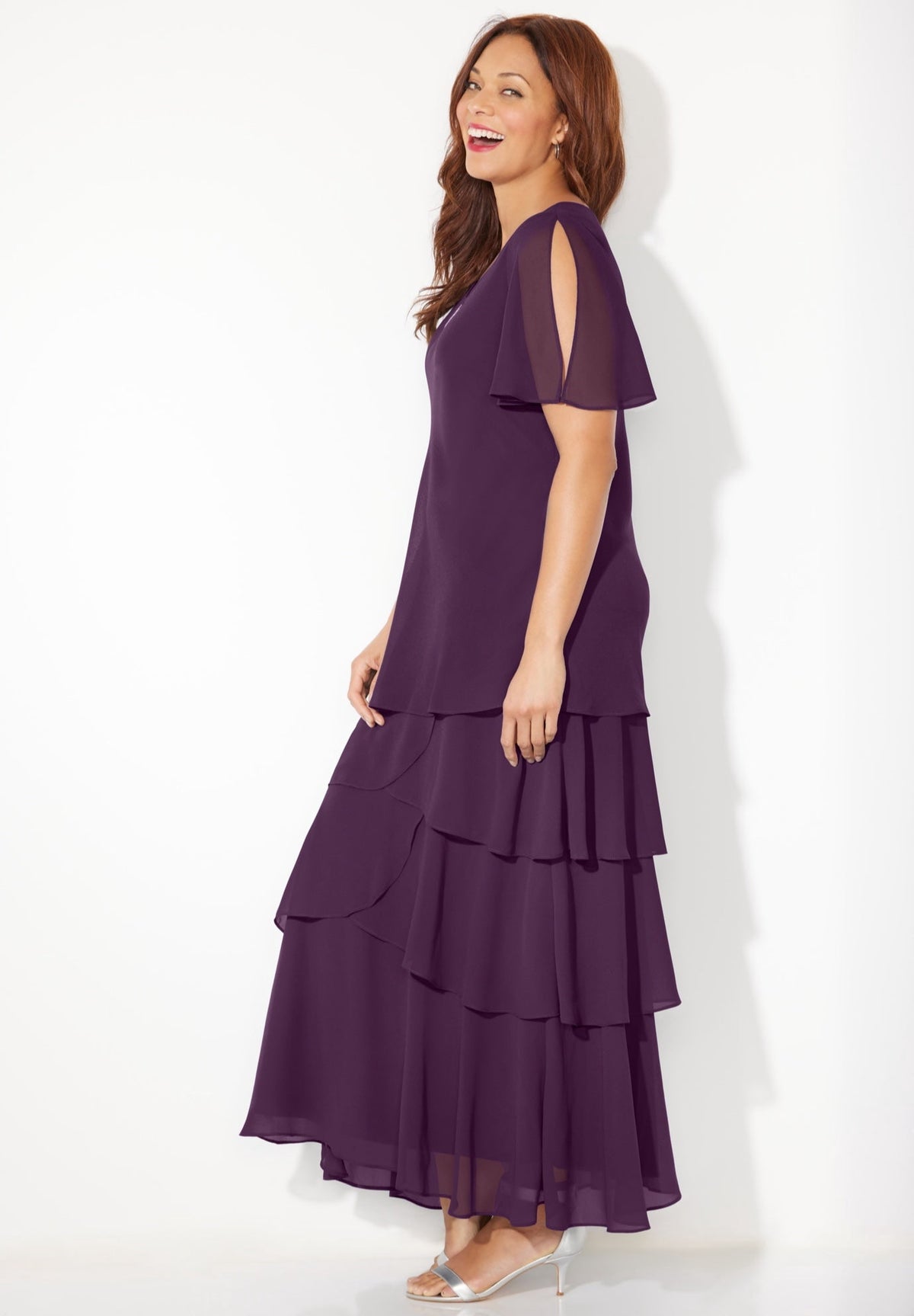 thumbnail image 3 of Catherines Women's Plus Size Tiered Chiffon Maxi Dress, 3 of 6