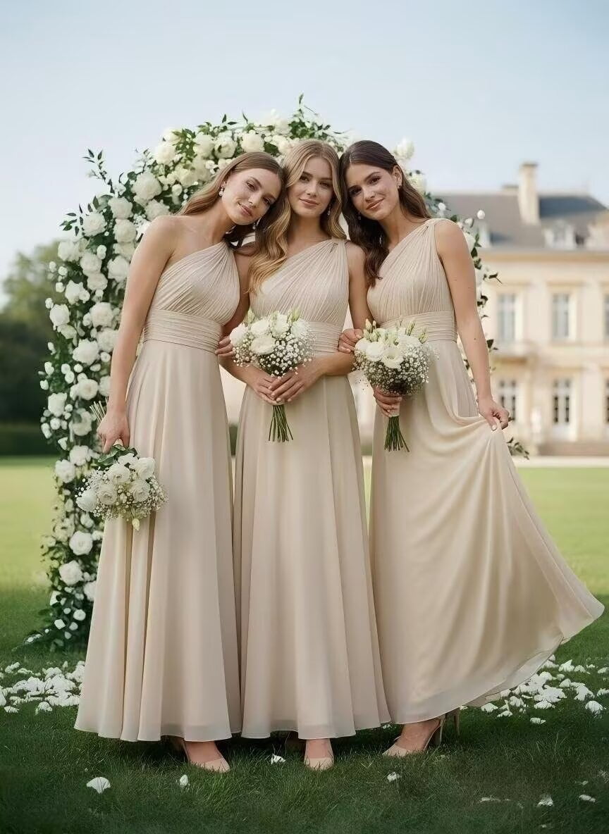 thumbnail image 6 of Chiffon Bridesmaid Dresses Long for Women One Shoulder Sleeveless A Line Formal Dress with Pockets WM025, 6 of 7