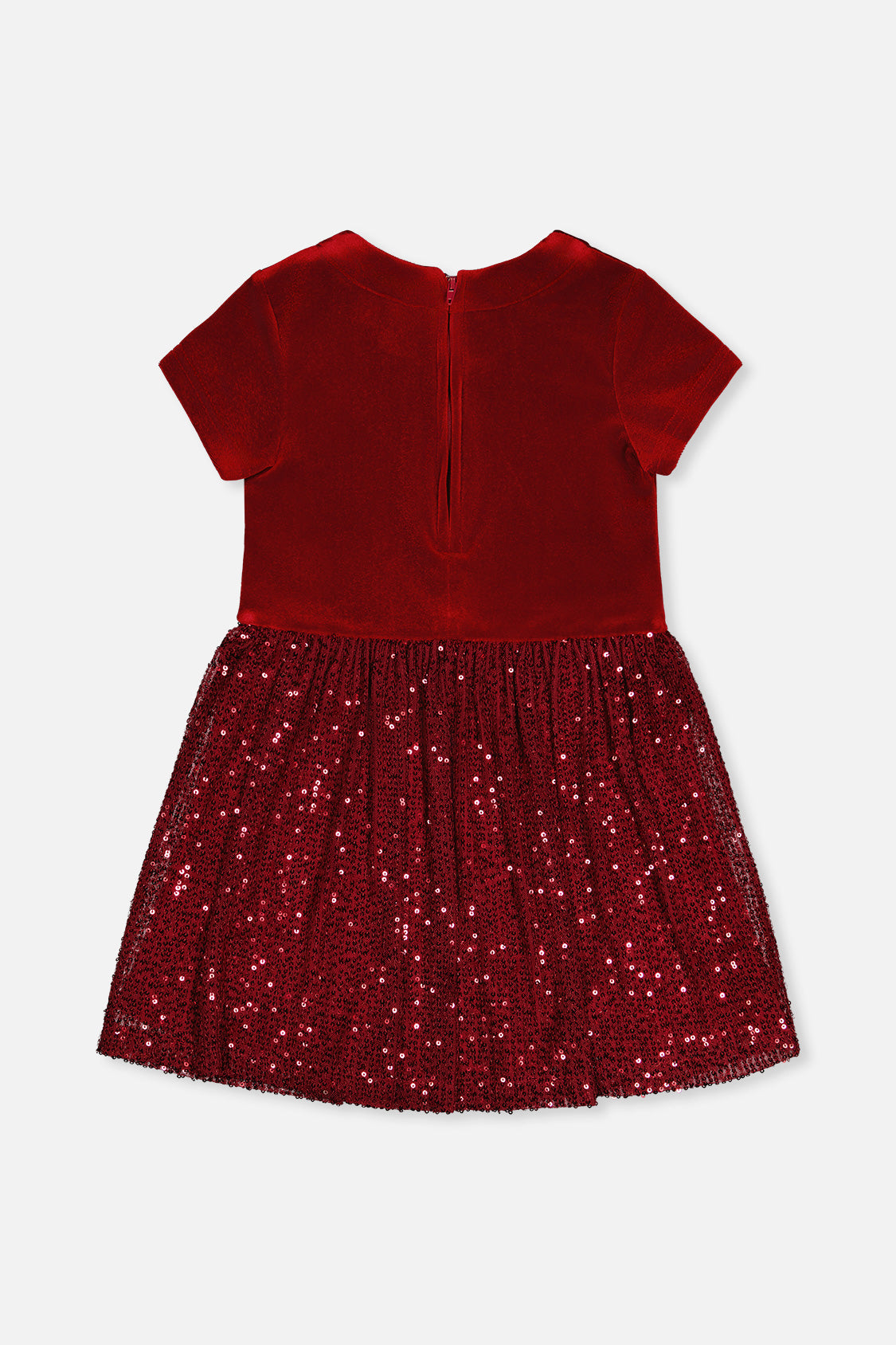 thumbnail image 5 of Deux Par Deux Girl Bi-Material Short Sleeve Dress With Glittering Skirt Red, 5 of 6