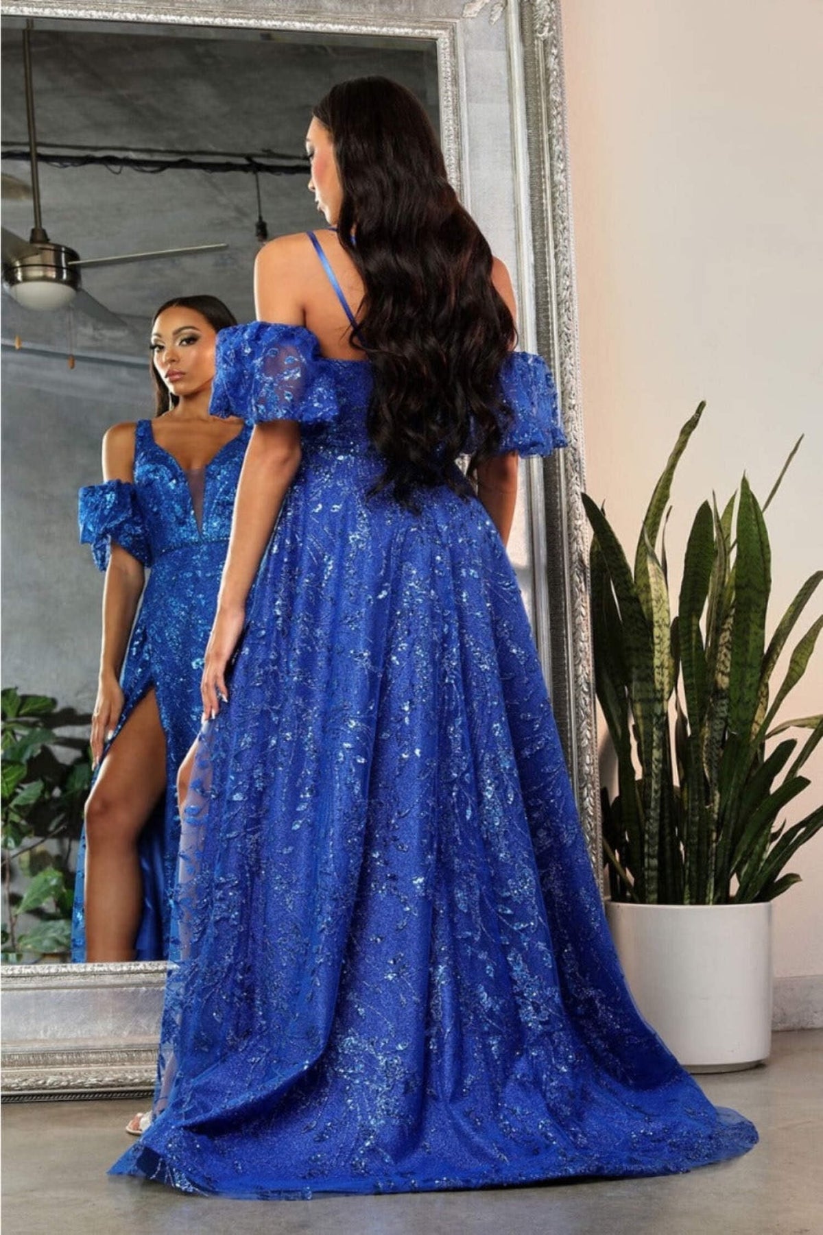 thumbnail image 4 of May Queen MQ2038 Juniors Womens High Slit Evening Floral A-Line Gown, 4 of 9