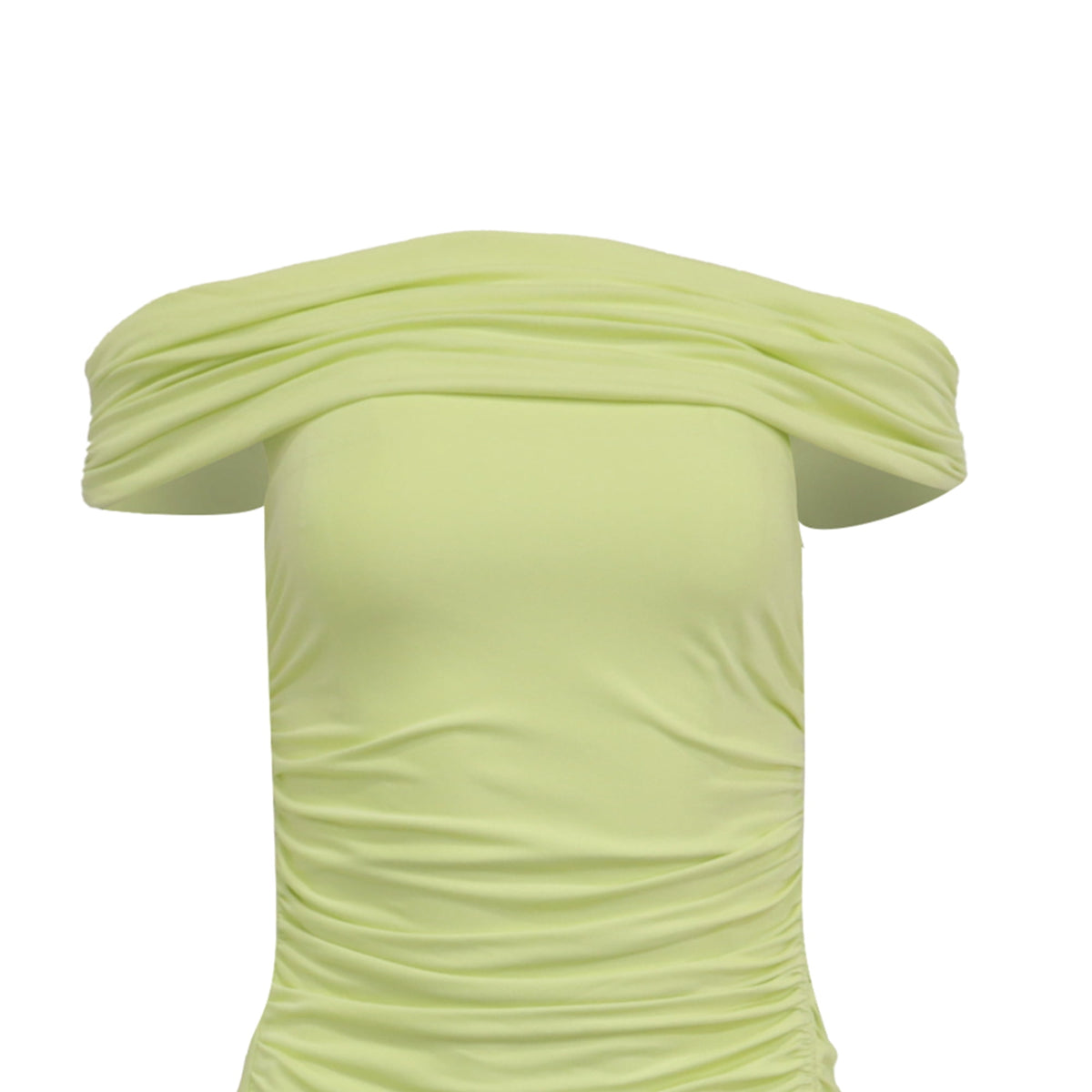 thumbnail image 2 of Pre-Owned Self-Portrait Off-Shoulder Ruched Midi Dress in Lime Green Viscose, 2 of 6