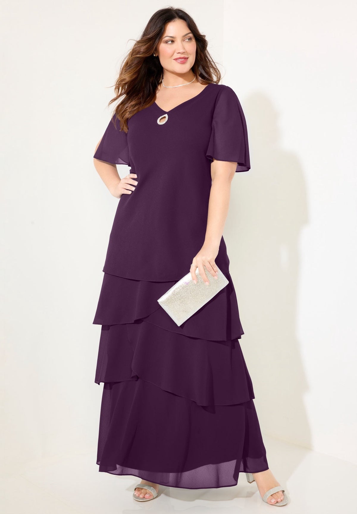 thumbnail image 4 of Catherines Women's Plus Size Tiered Chiffon Maxi Dress, 4 of 6