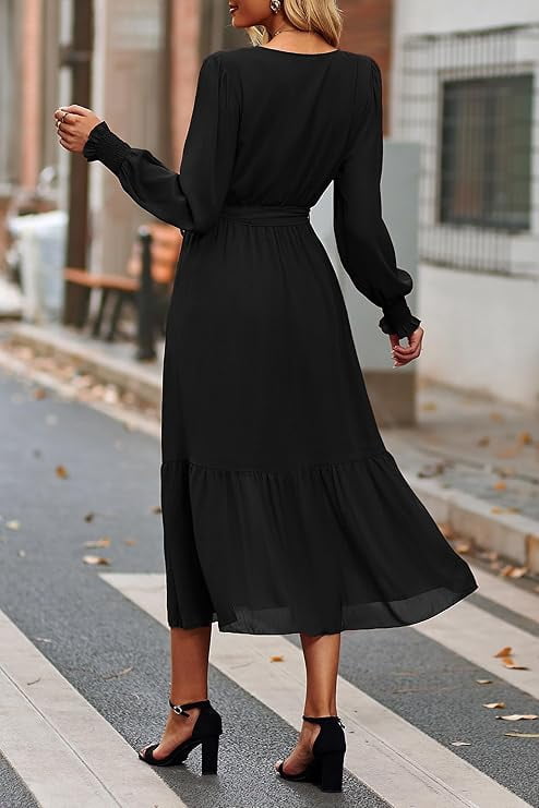 thumbnail image 3 of PRETTYGARDEN Women's Maxi Dress Fall Long Sleeve Wrap V Neck Ruffle Flowy Belted Spring Wedding Guest Vacation, 3 of 8