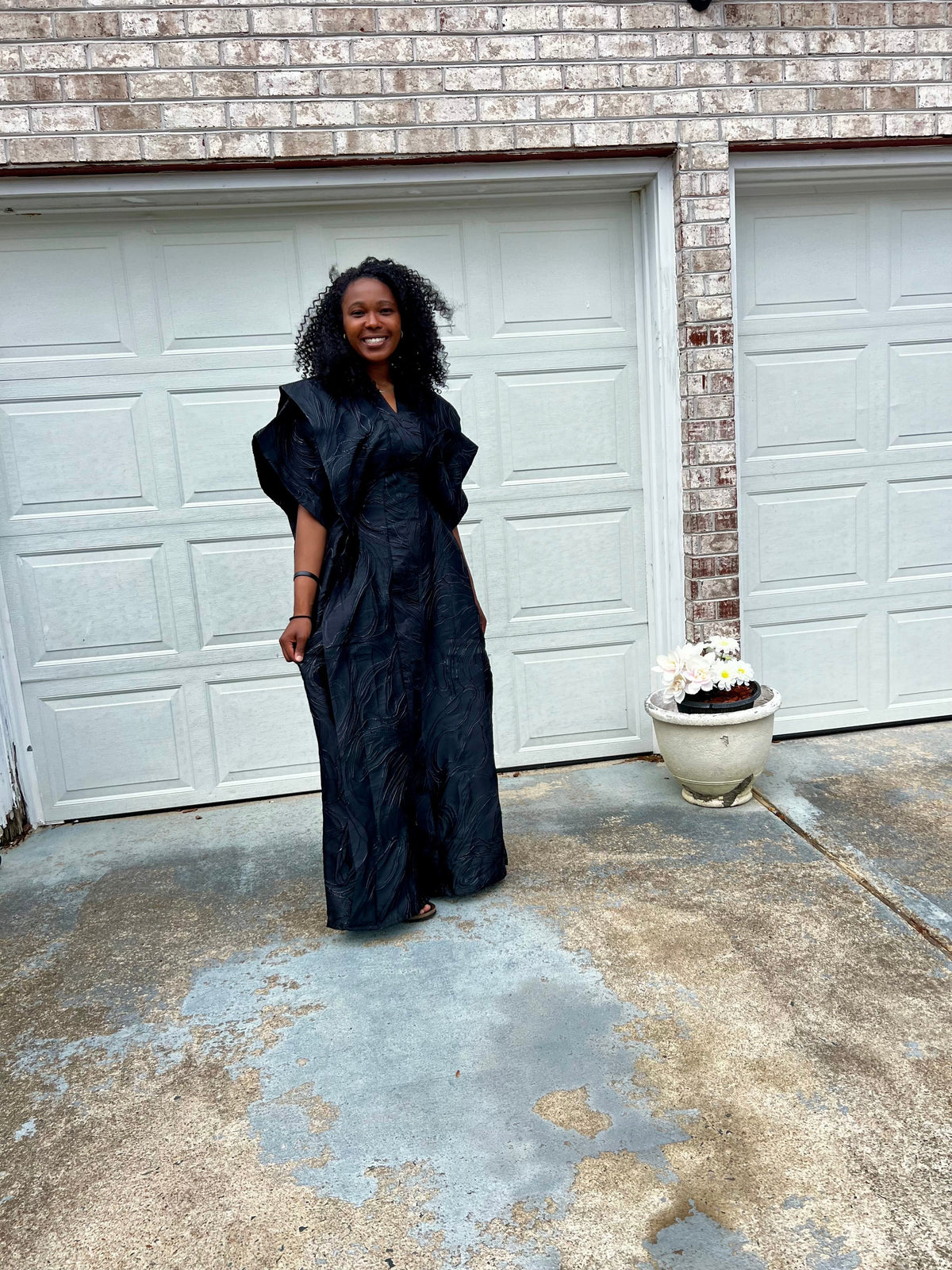 thumbnail image 4 of African Unique Rich Aunty Black Damask Brocade Boubou/Maxi Dress, 4 of 6