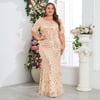 thumbnail image 3 of Beauty-Emily Women Plus Size Leaf Sequin Mermaid Long Formal Dress, Round Neck Elbow Sleeve Bodycon Floor Length Evening Gown for Wedding & Party Occasions, 3 of 7