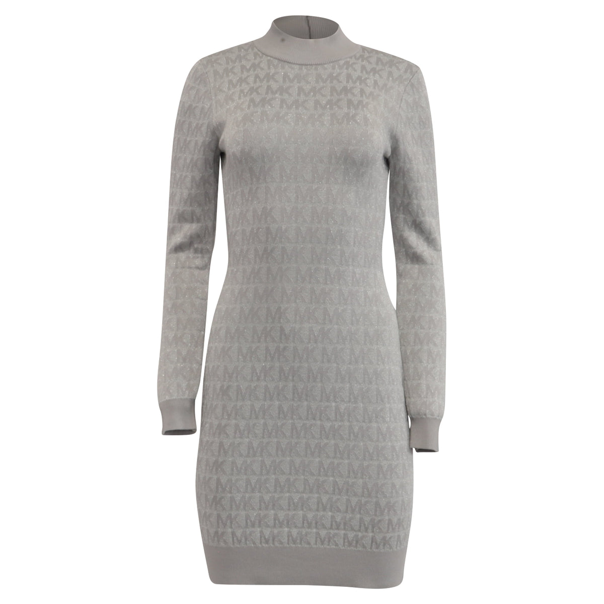 thumbnail image 1 of Pre-Owned Michael Kors Metallic Logo Knitted Mini Dress in Silver Viscose, 1 of 6