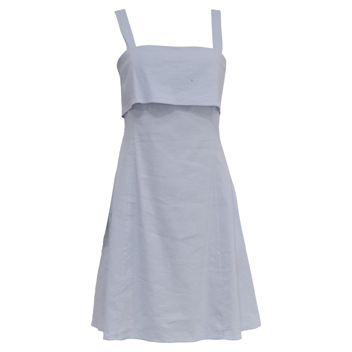thumbnail image 1 of Pre-Owned Theory Draped-Back Mini A-Line Dress in Light Blue Linen, 1 of 6