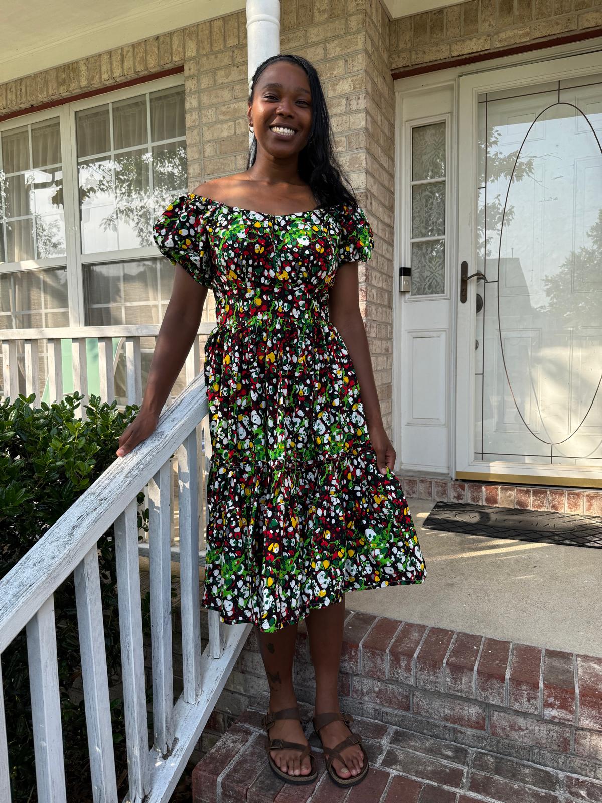 thumbnail image 3 of African Print Ankara Colorful Off Shoulder Dress, 3 of 5
