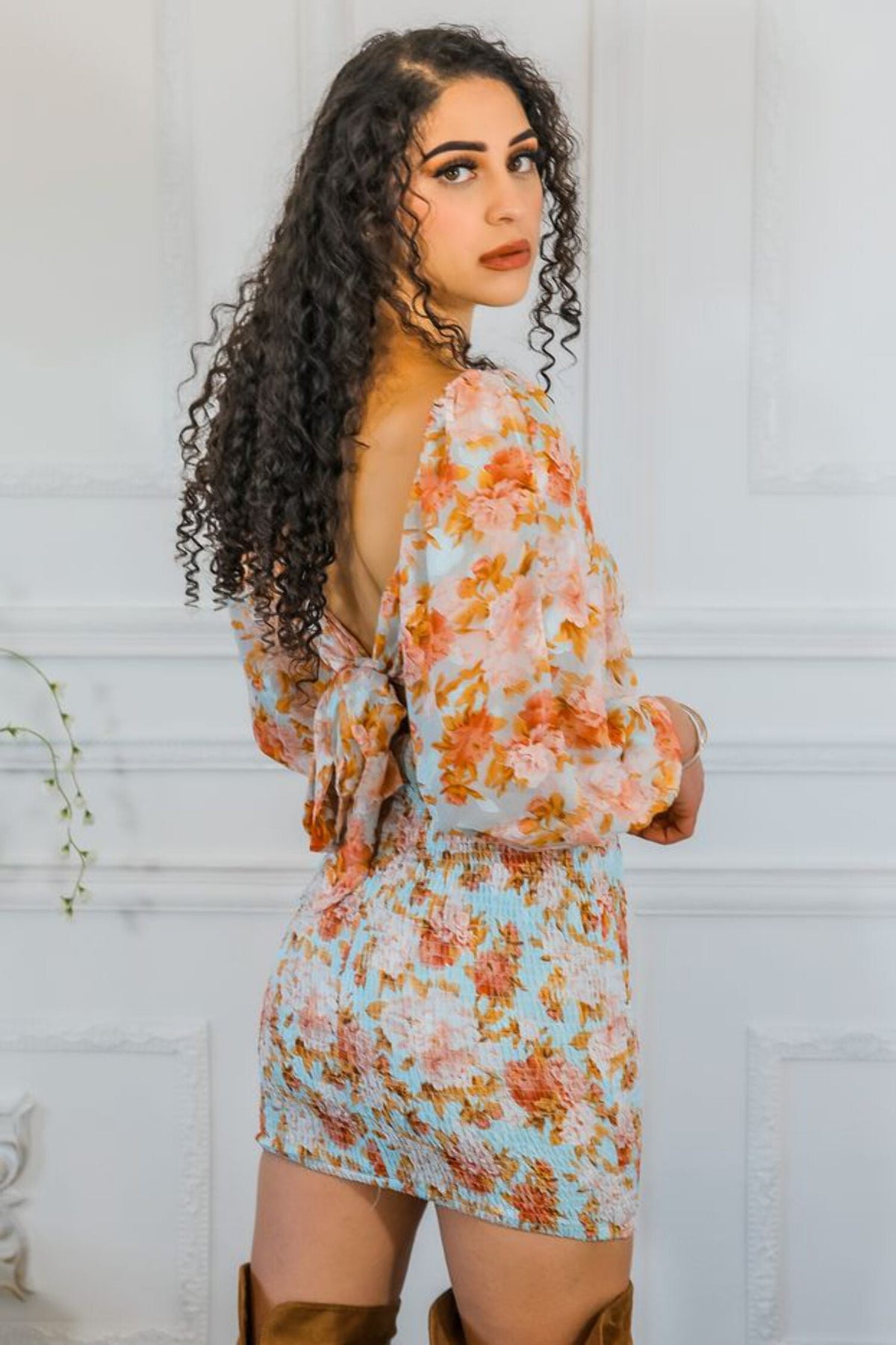 thumbnail image 4 of Meaningful Dreams Floral Ruched Mini Dress, 4 of 7