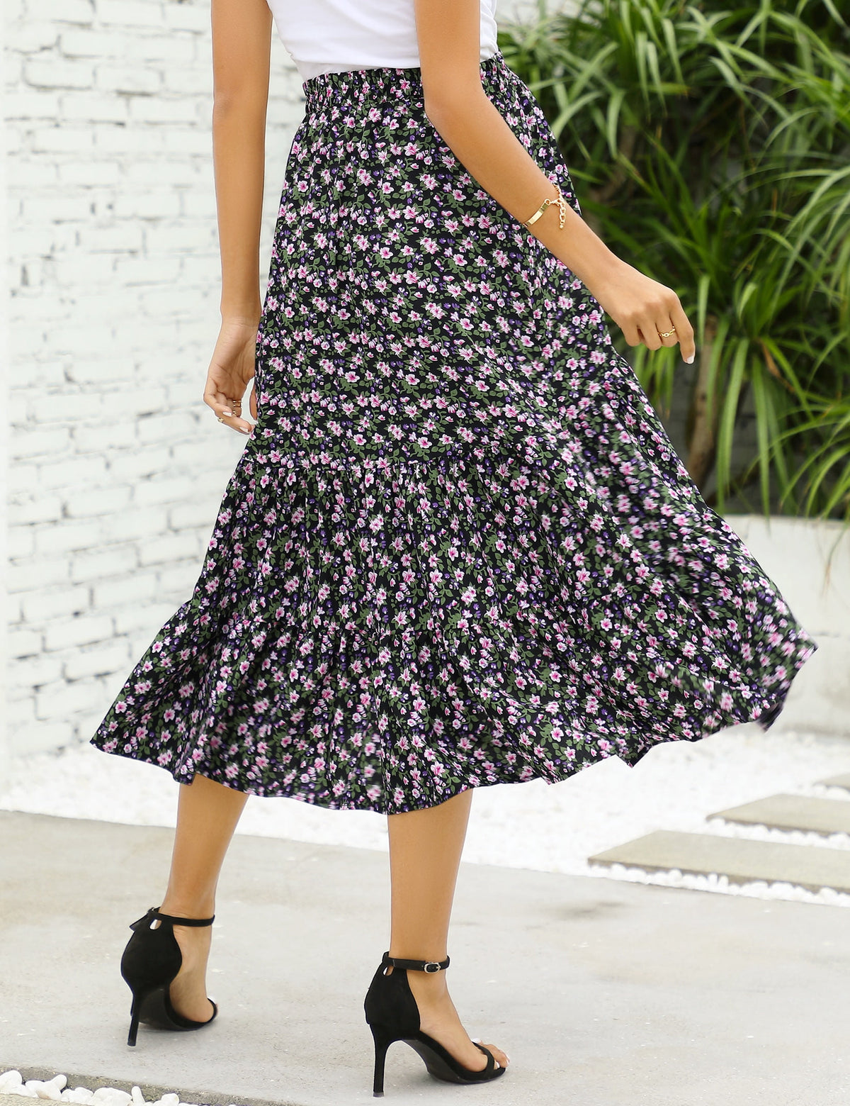 thumbnail image 7 of Maternity Dress Women's High Waist Floral Print Pleated Maxi Skirt Casual Flowy Swing A Line Long Skirts, 7 of 7