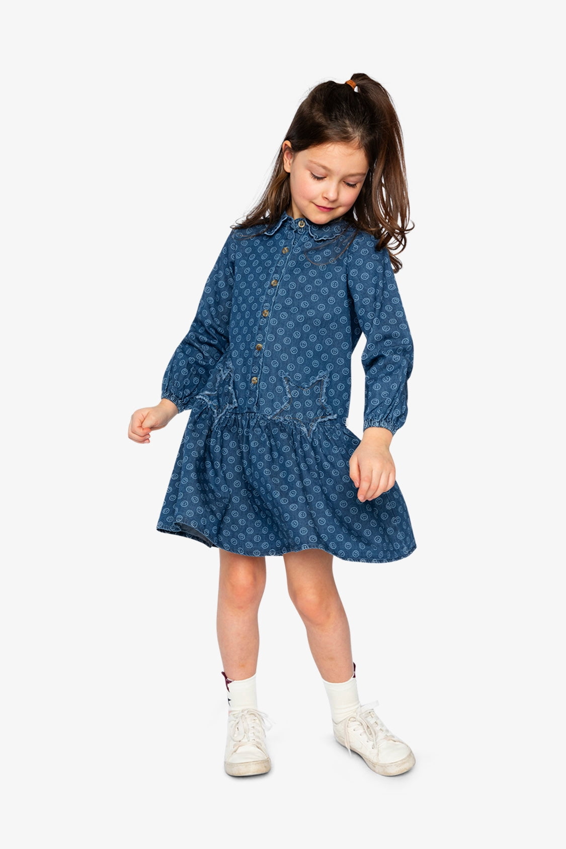thumbnail image 2 of Deux Par Deux Girl Shirt Dress Blue Smiley Print, 2 of 6