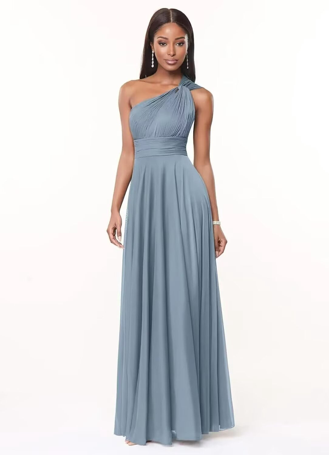 thumbnail image 7 of Chiffon Bridesmaid Dresses Long for Women One Shoulder Sleeveless A Line Formal Dress with Pockets WM025, 7 of 7