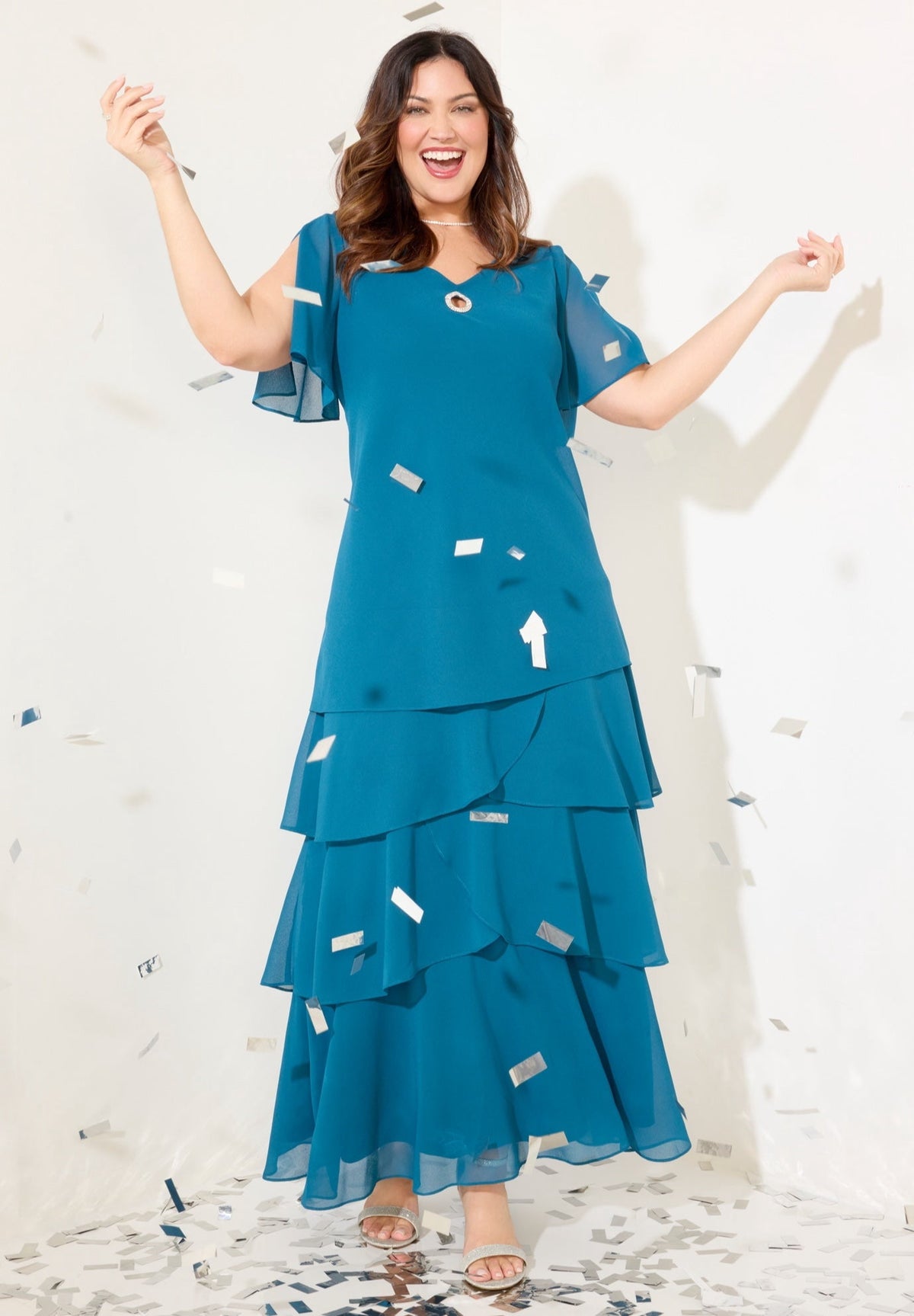 thumbnail image 6 of Catherines Women's Plus Size Tiered Chiffon Maxi Dress, 6 of 6