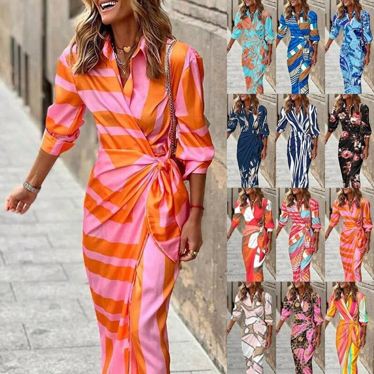 thumbnail image 2 of 7# Womens Wrap Front Floral Print Shirt Dress With Tie Waist In Turquoise, 2 of 13