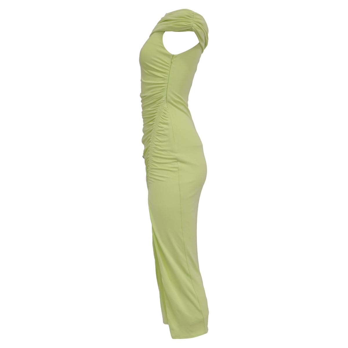 thumbnail image 3 of Pre-Owned Self-Portrait Off-Shoulder Ruched Midi Dress in Lime Green Viscose, 3 of 6