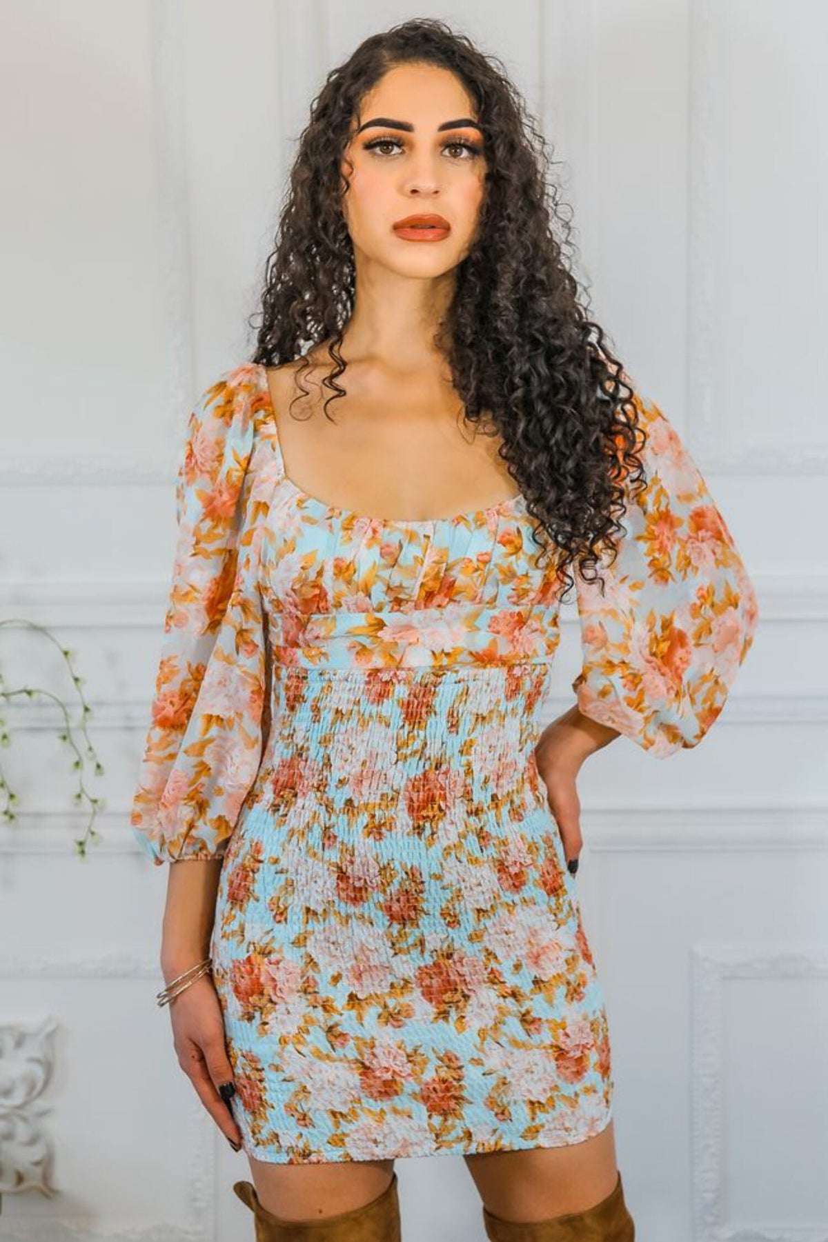 thumbnail image 3 of Meaningful Dreams Floral Ruched Mini Dress, 3 of 7