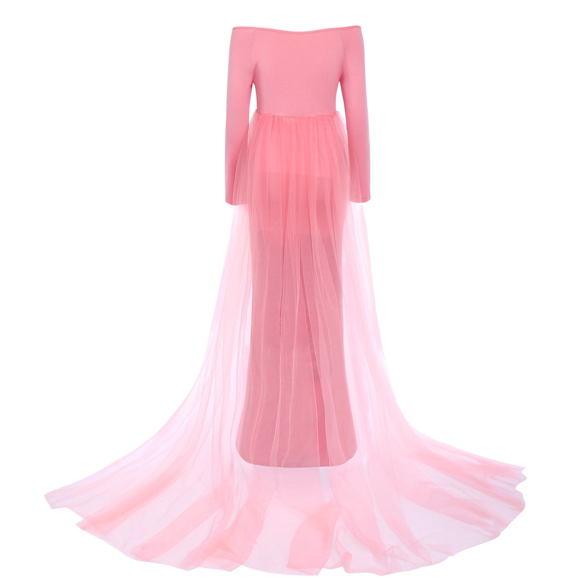 thumbnail image 4 of IBTOM CASTLE Pregnant Women Elegant Maternity Off Shoulders Half Circle Mermaid Chiffon Fitted Gown Slim Maxi Photography Dress L Pink, 4 of 8