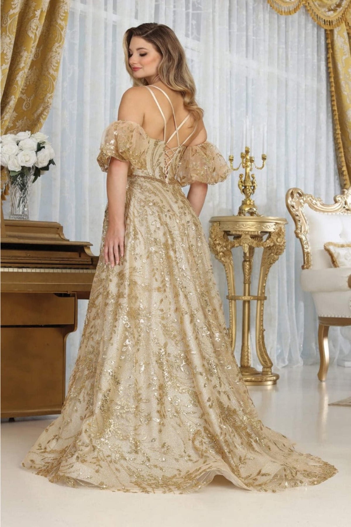 thumbnail image 6 of May Queen MQ2038 Juniors Womens High Slit Evening Floral A-Line Gown, 6 of 9