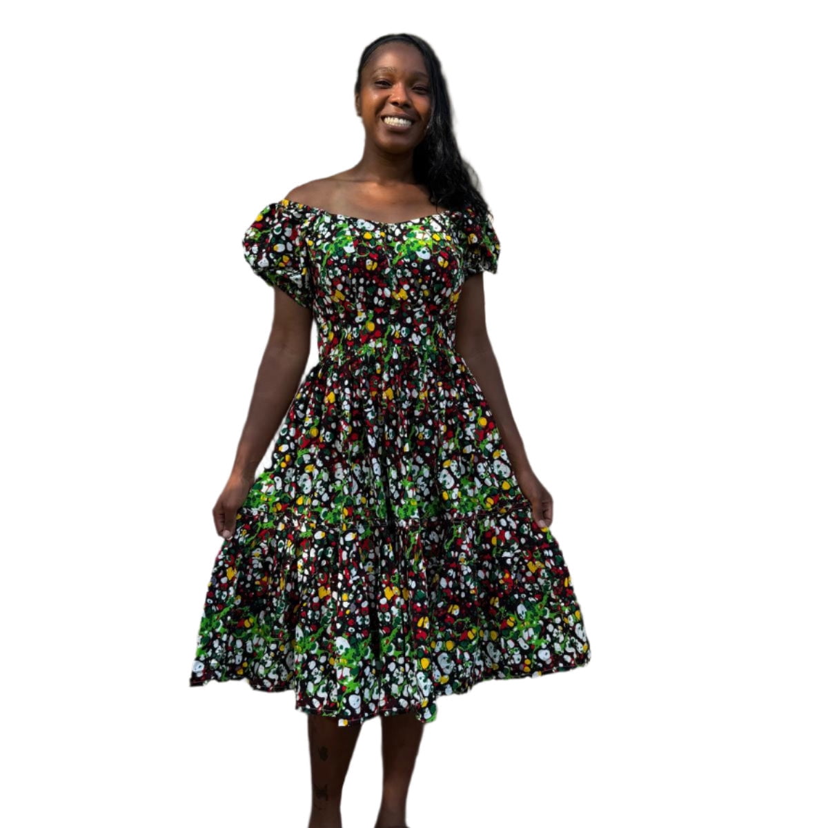 thumbnail image 1 of African Print Ankara Colorful Off Shoulder Dress, 1 of 5
