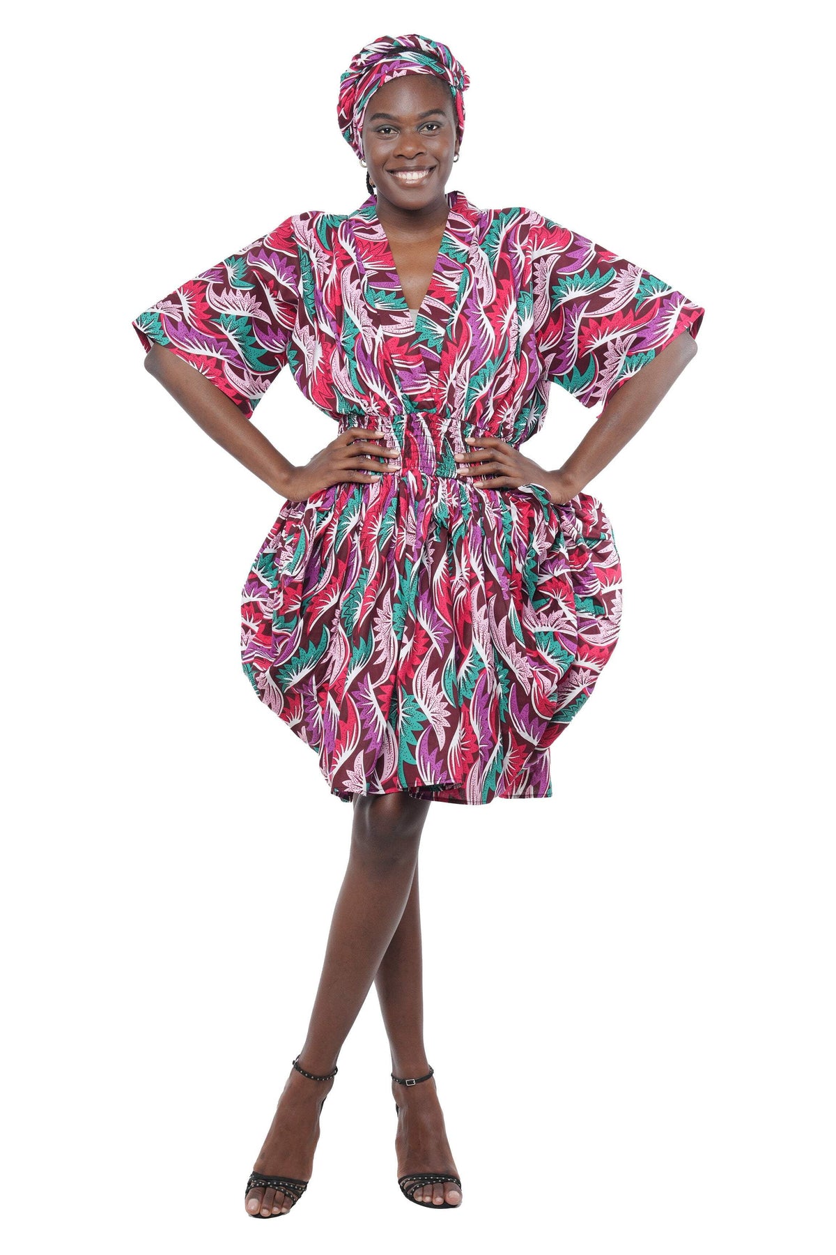 thumbnail image 1 of African Women's Ankara Short Balloon Dress| Cotton Clothing Short Balloon Dress with Matching Headwrap - One Size, 1 of 4