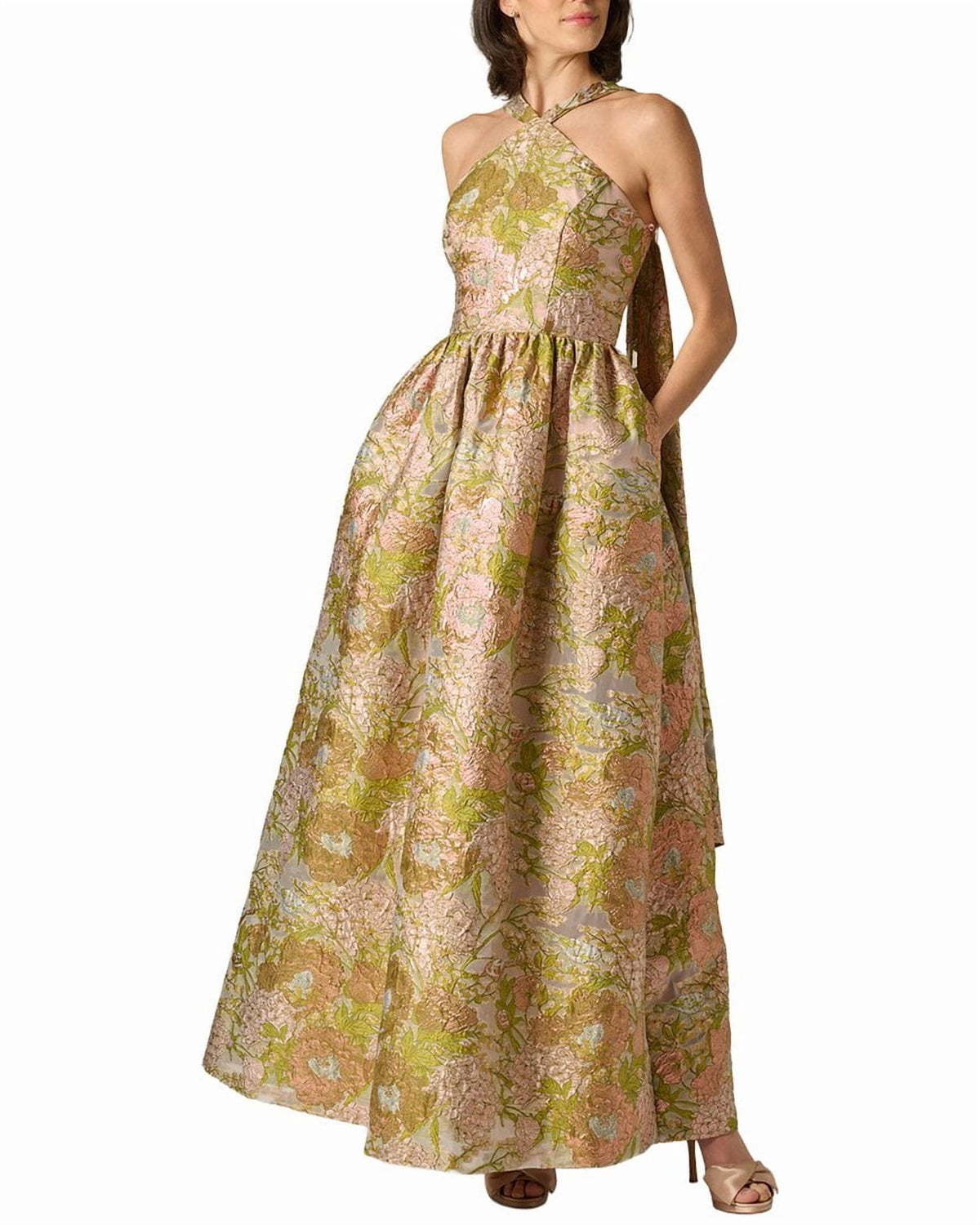 thumbnail image 1 of Aidan Mattox womens Floral Jacquard Long Dress, 10, 1 of 4