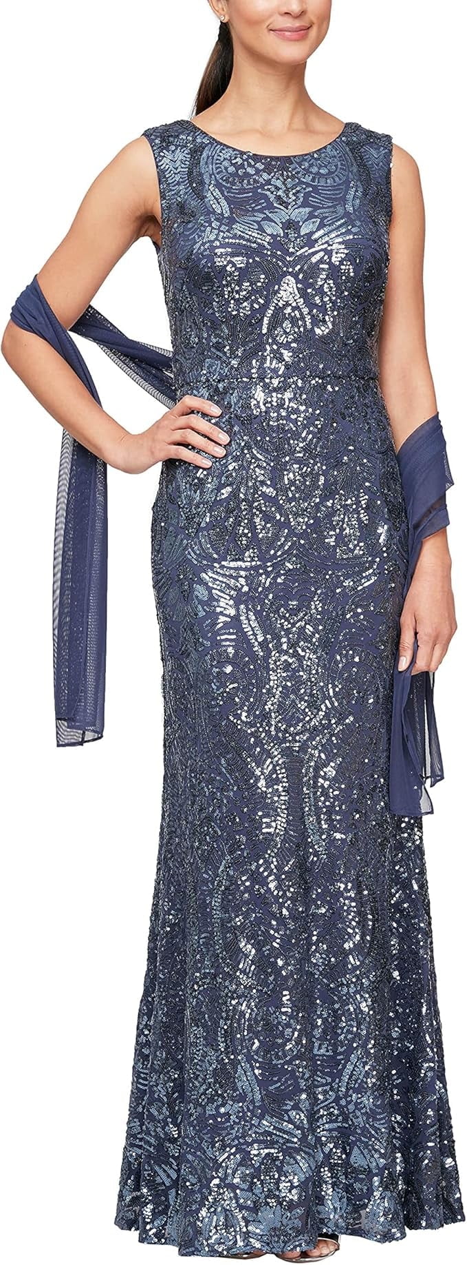 thumbnail image 1 of Alex Evenings Women's Long Sleeveless Mother of The Bride Dress with Shawl, 1 of 2