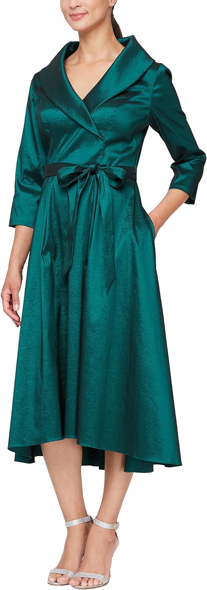 thumbnail image 1 of Alex Evenings Women's Portrait Collar Dress with Full Skirt, Pockets, and Tie Belt, Dresses, Women's, 1 of 2