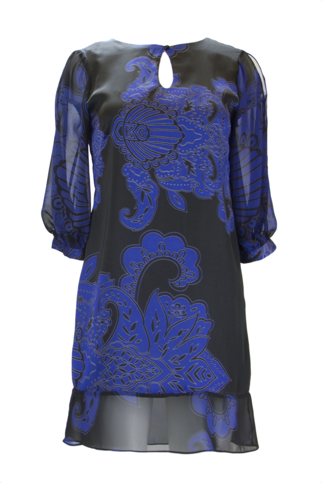 thumbnail image 1 of Atina Cristina Women's Floral Print Shift Dress Keyhole T8027AE11 Sz Small Blue, 1 of 2