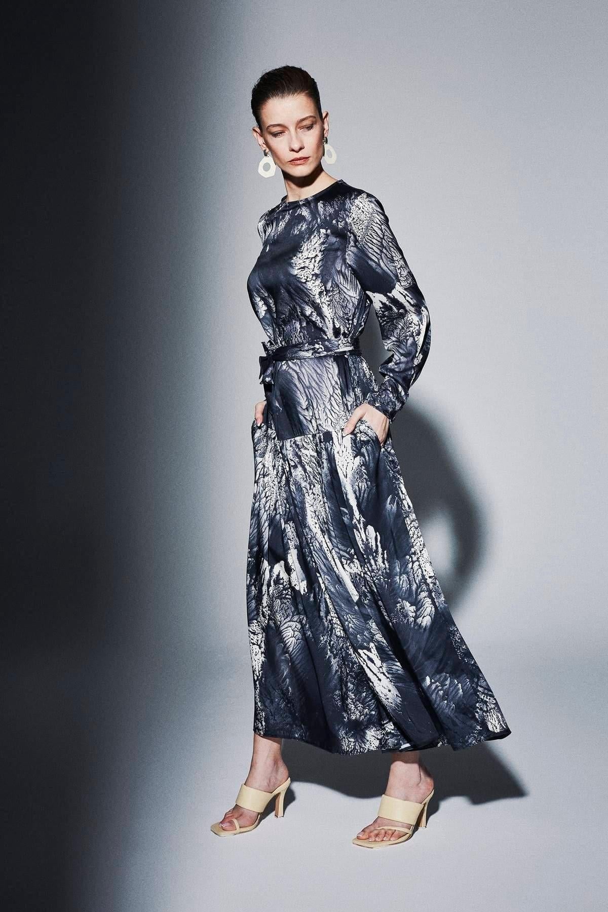 thumbnail image 1 of Avery Grey Maxi Dress With Sleeves and Side Pocket, 1 of 3