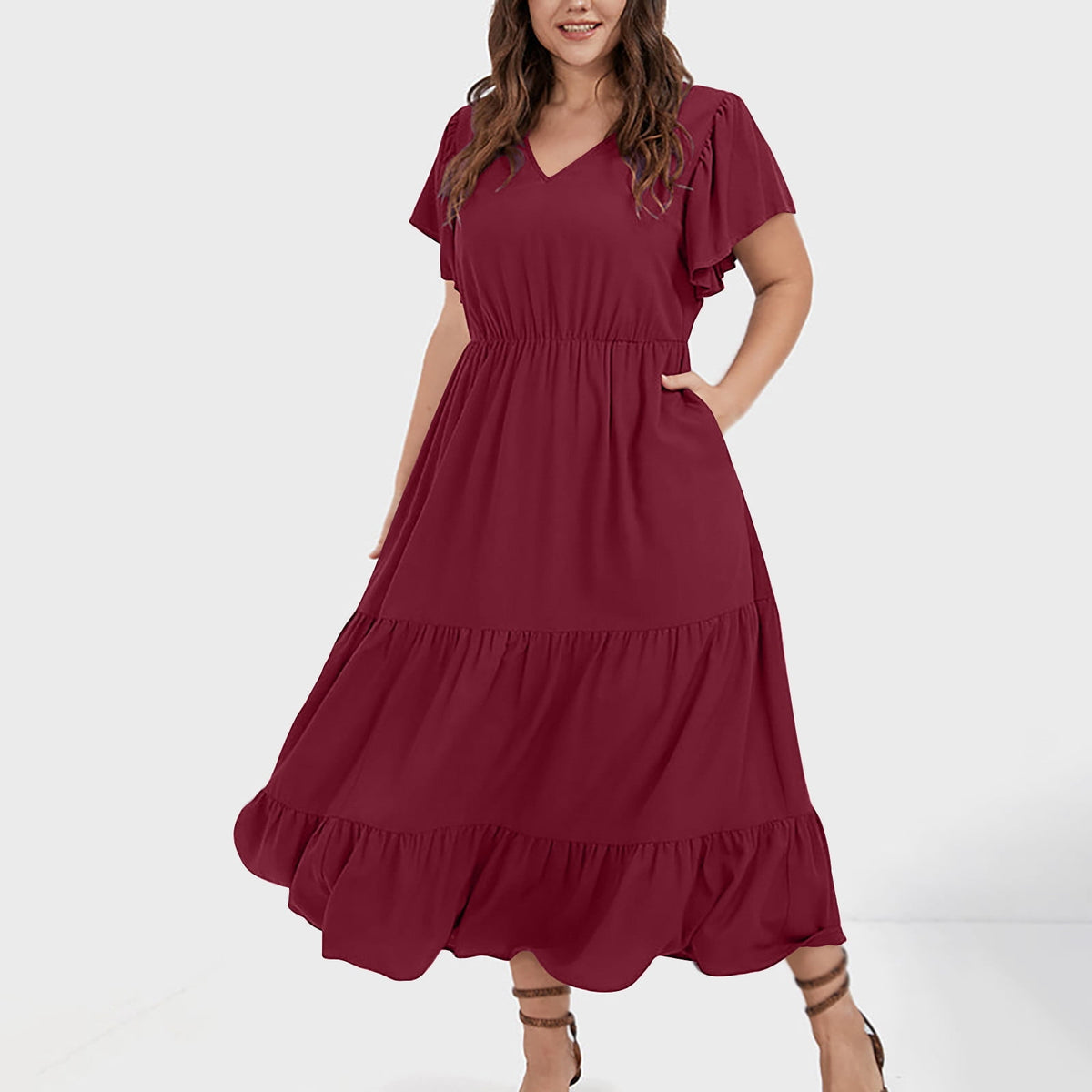 thumbnail image 1 of Awdenio Dresses for Women Plus Size Dress for Women V Neck Summer Casual Sundresses Pocket Sleeveless with Pockets, 1 of 8