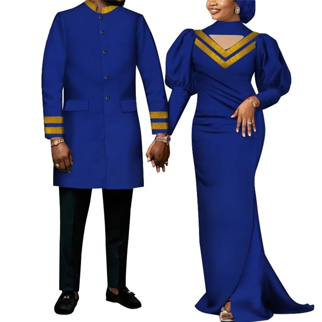 thumbnail image 1 of BAZINRICHE African Traditional Couple Clothing Ankara Mens Blazer Coat and Women Maxi Dresses WYQ713, 1 of 2