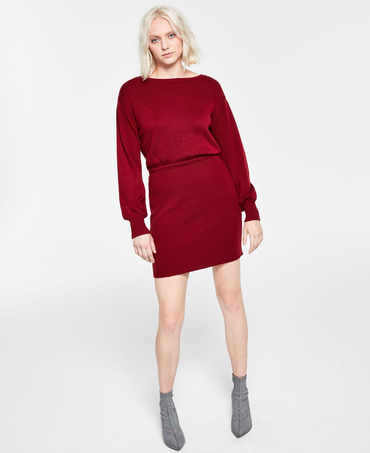 thumbnail image 1 of Bar III Chain-Trim Sweater Dress Sweet Wine 2XL, 1 of 1