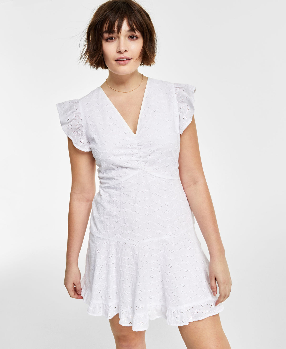 thumbnail image 1 of Bar III Petite Eyelet Mini Dress Bright White 12P, 1 of 1