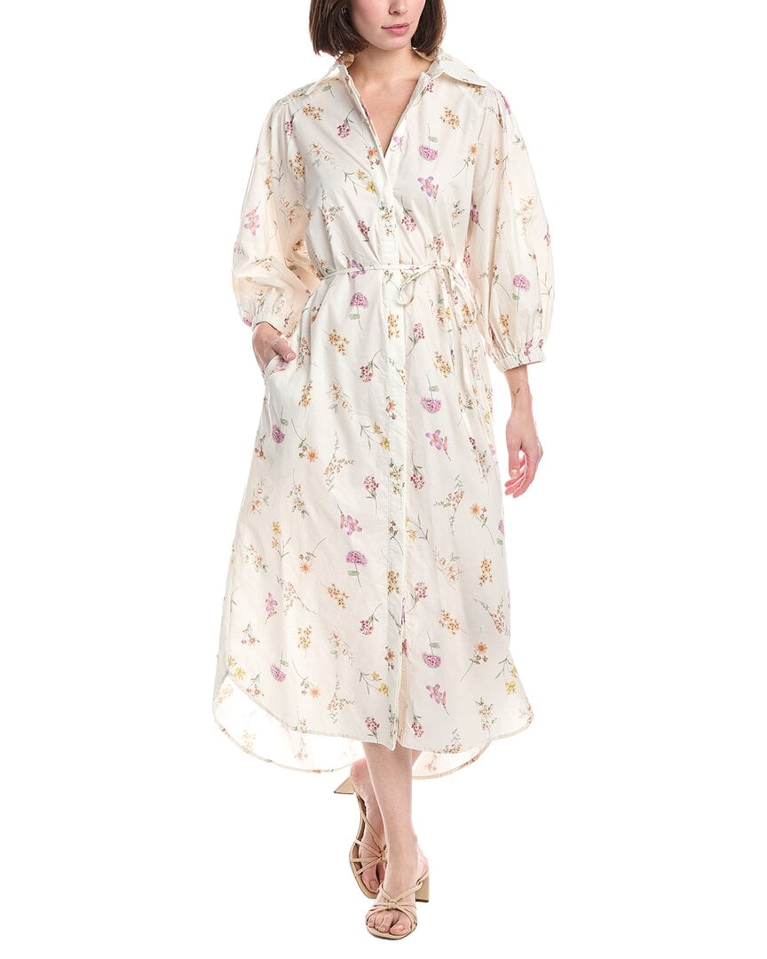 thumbnail image 1 of Beulah womens Contrast Floral Print Belted Maxi Shirtdress, s, Ivory, 1 of 3